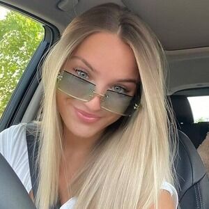 Rimless Rectangle Sunglasses Trendy Fashion Eyewear Lightweight Blue Lens Hiphop